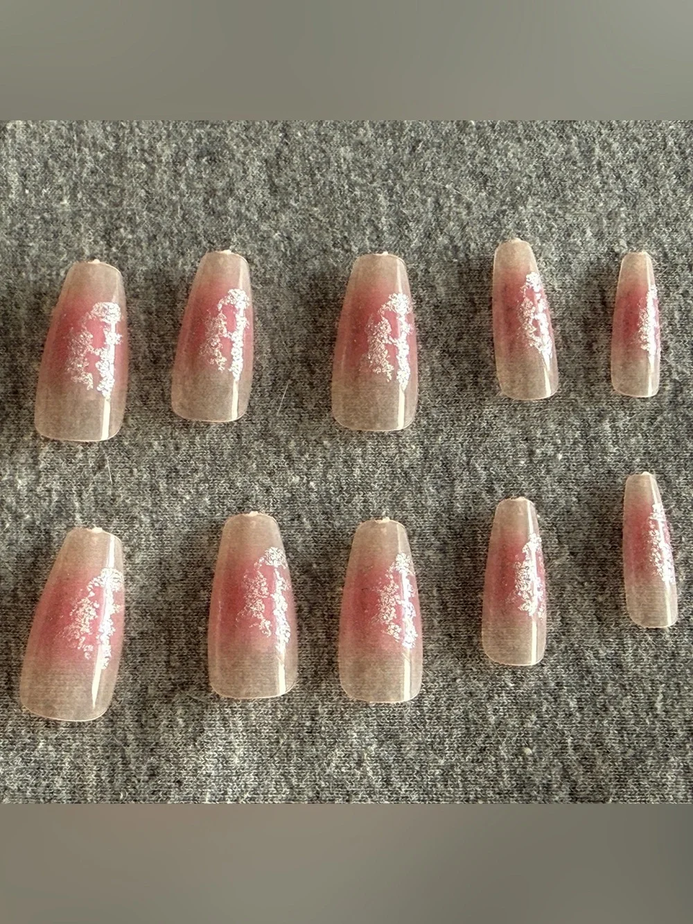 Pink Ombre Press-On Nails with Silver Flake Accents